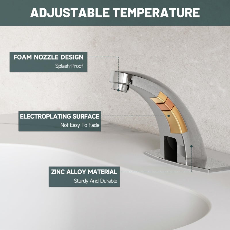 Green Spring Greenspring Touchless Bathroom Sink Faucet, Motion Automatic Sensor Faucet, Hands Free Vanity Faucets with Hole Cover Plate, Modern Commercial with Control Box and Temperature Mixer, Chrome - Image 4